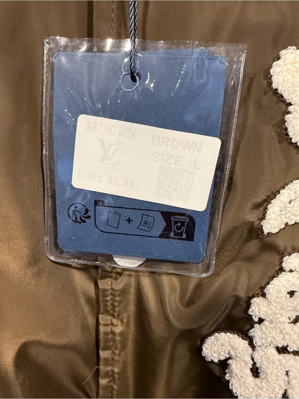 LV style designer Men's Brown and White leather Varsity Jacket - Picture 8 of 15